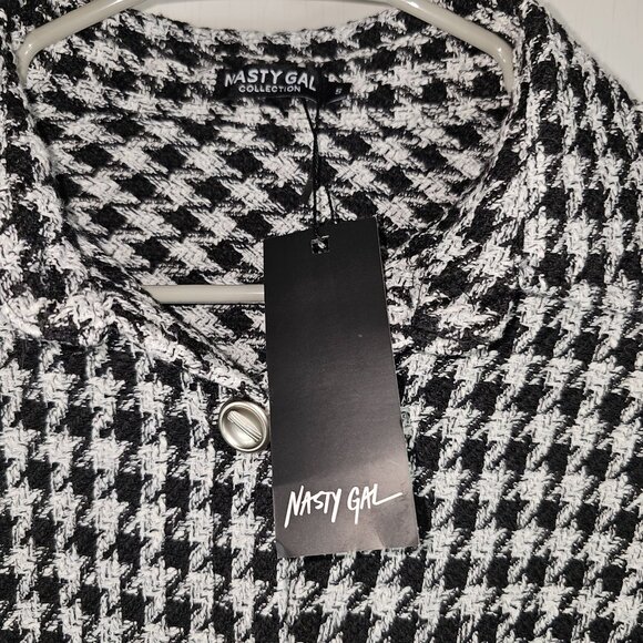NWT Nasty Gal Size Small Shacket Shirt Jacket Fringe Houndstooth Gingham Top - Picture 3 of 12